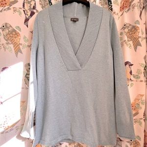 Eddie Bauer Deep V-Neck Long Sweater Heathered Light Aqua Medium